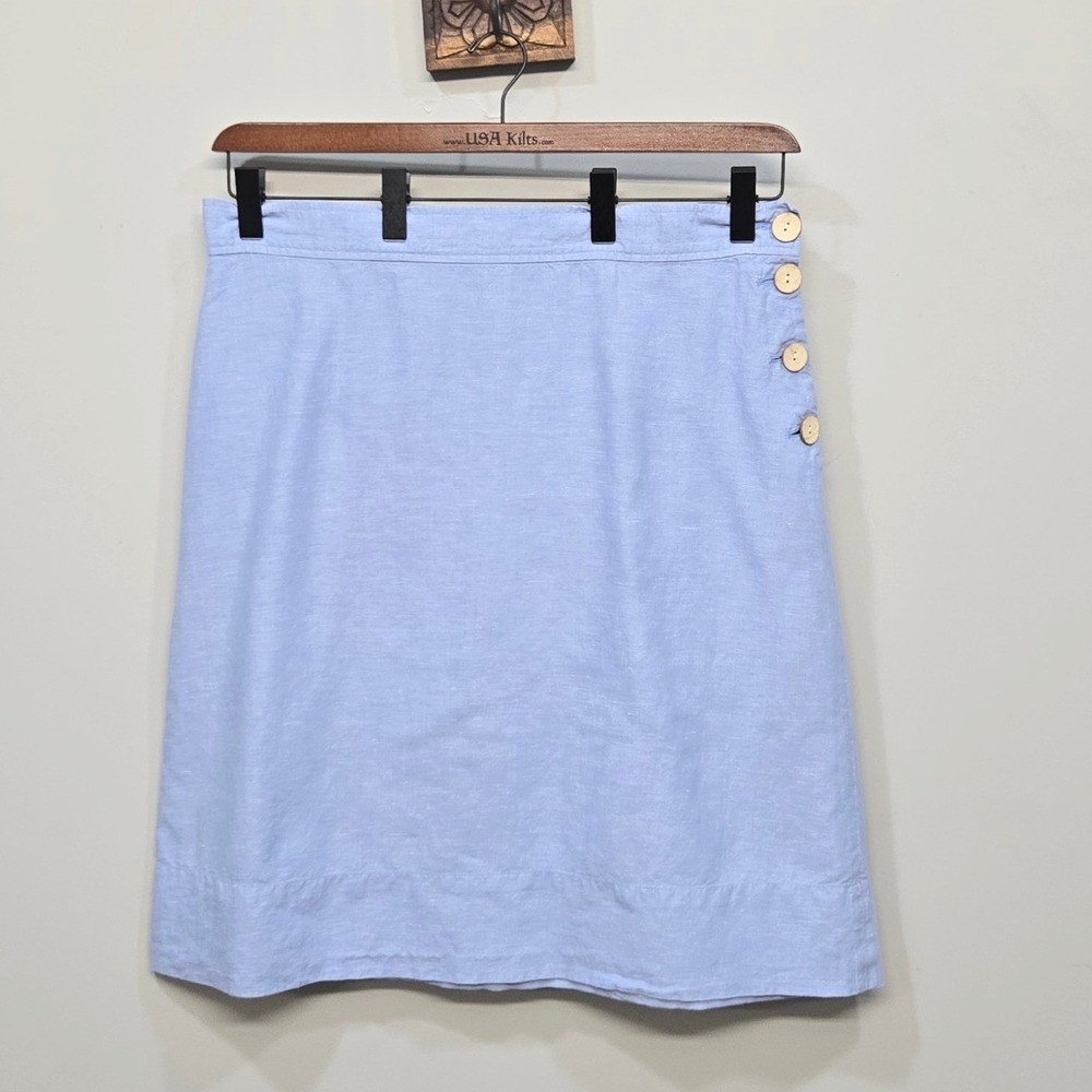 Lands End Skirt Plus Size 18 Blue Linen Cotton A Line Knee Length Coastal Preppy